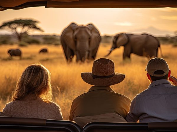 A group of people watching elephants in the wild