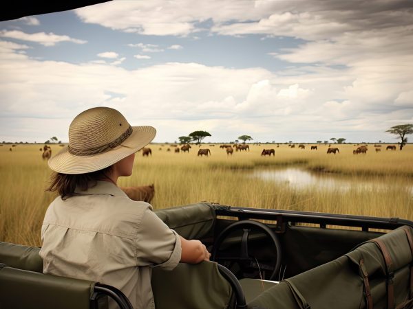 safari adventure through the wilderness of exotic destination, created with generative ai